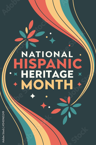 National Hispanic Heritage Month Poster with Colorful Swirls and Floral Motif, Cultural Celebration, Generative AI