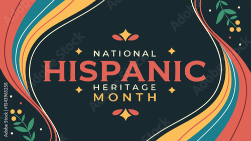 National Hispanic Heritage Month Poster with Colorful Swirls and Floral Motif, Cultural Celebration, Generative AI