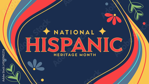National Hispanic Heritage Month Poster with Colorful Swirls and Floral Motif, Cultural Celebration, Generative AI