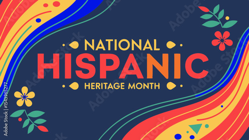 National Hispanic Heritage Month Poster with Colorful Swirls and Floral Motif, Cultural Celebration, Generative AI