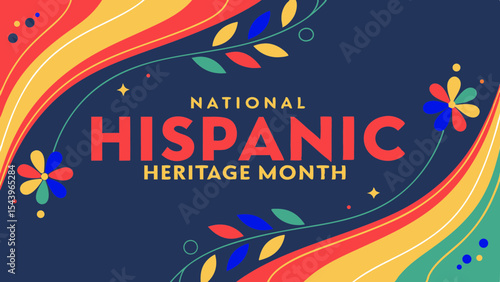 National Hispanic Heritage Month Poster with Colorful Swirls and Floral Motif, Cultural Celebration, Generative AI