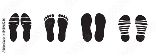 Footprint and shoe print icons set – vector illustration on white background.