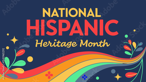 National Hispanic Heritage Month Poster with Colorful Swirls and Floral Motif, Cultural Celebration, Generative AI