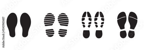 Footprint and shoe print icons set vector illustration on white background.