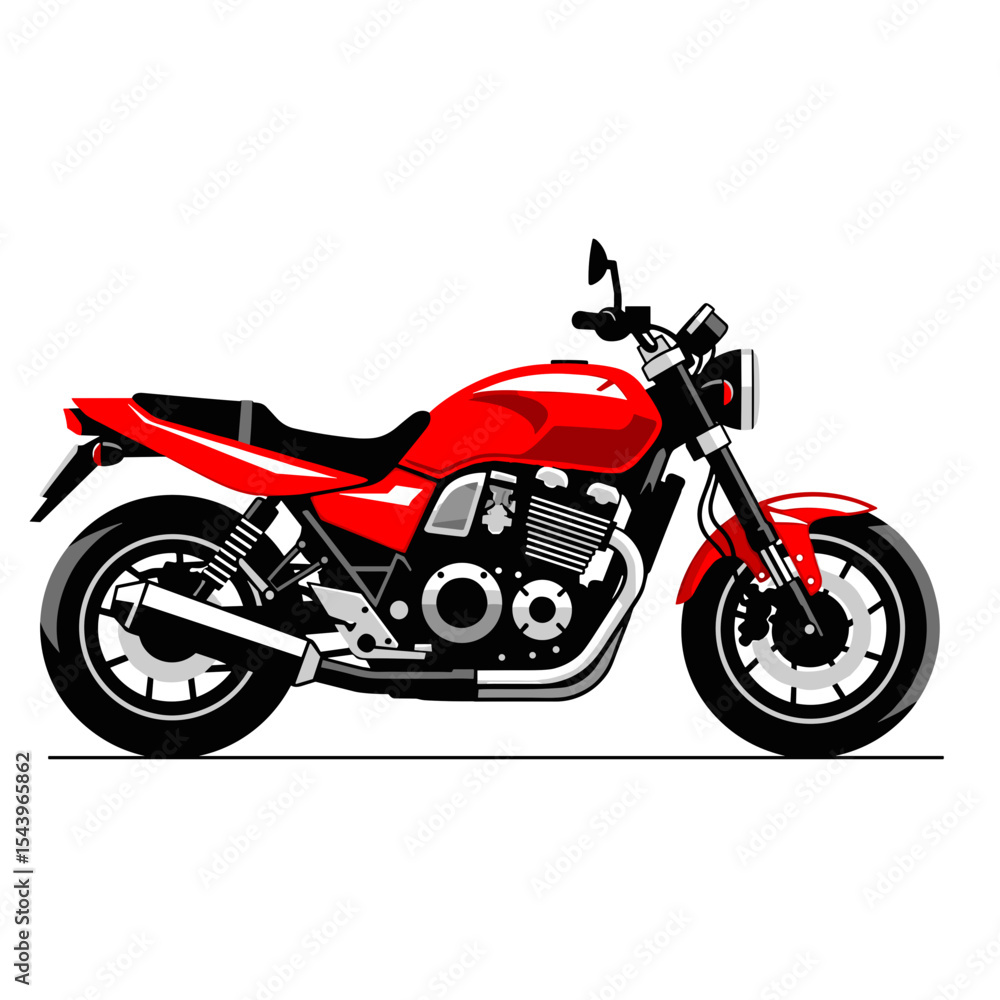 Red sport motorcycle in side profile with detailed engine, vector illustration
Red sport motorcycle in side profile with detailed engine, vector illustration