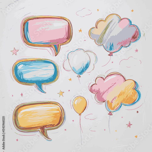 Drawn with a white pencil frames clouds for text, titles write vector design