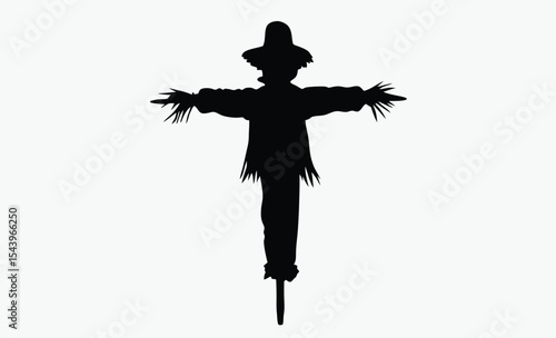 scarecrow silhouette, halloween decoration, spooky farm vector, on white background