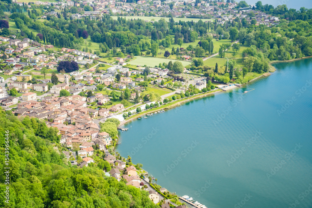 Obraz premium Panorama of a model landscape with mountains and a lake in Switzerland, Caslano