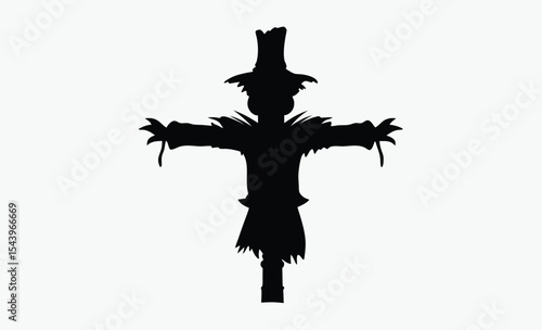 scarecrow silhouette, halloween decoration, spooky farm vector, on white background