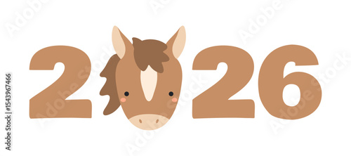 Wallpaper Mural 2026 New Year typography, cute cartoon horse face isolated. Flat style vector illustration. Asian zodiac sign, animal character. Chinese Lunar New Year kawaii holiday card, banner, design element Torontodigital.ca