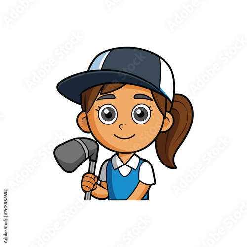 Adorable Cartoon Girl Golfer  Perfect for Kids' Golf Clubs, Apparel, and More