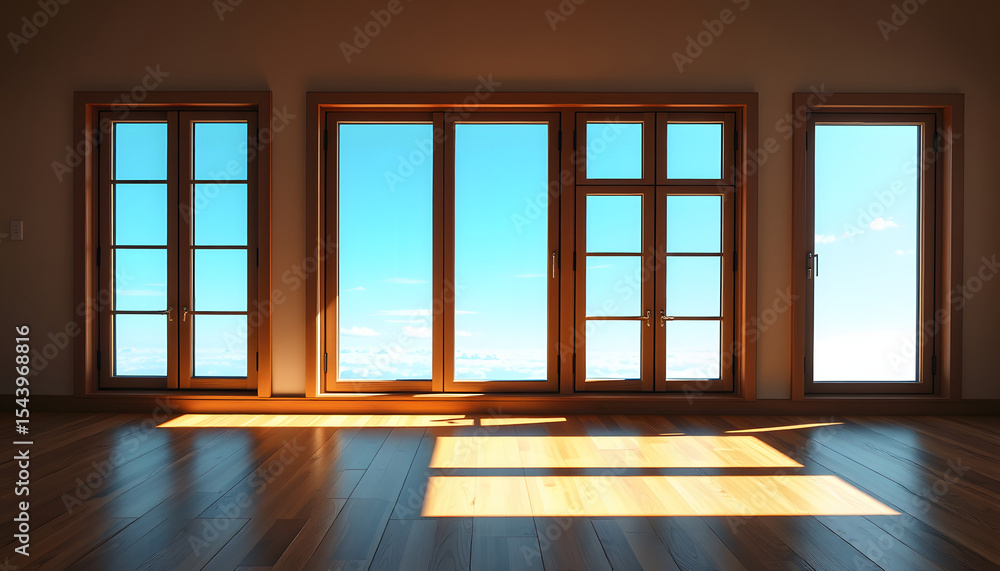 Fototapeta premium Collection of window screens arranged neatly on a rustic wooden floor, flat lay view, minimalism. isolated with white highlights