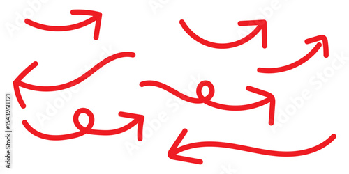 Set of curved hand drawn arrows Collection of curved hand drawn arrows. Arrow vector elements hand drawn arrows pen brush stroke curve arrow collection.