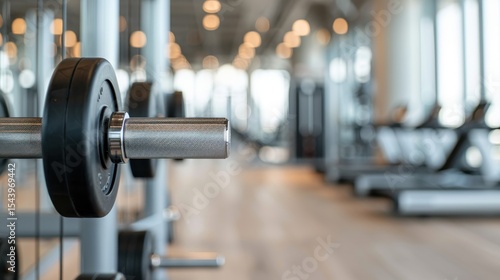 This image captures the sleek design of a dumbbell situated in a contemporary gym, highlighting an active lifestyle and the dedication to fitness and health.