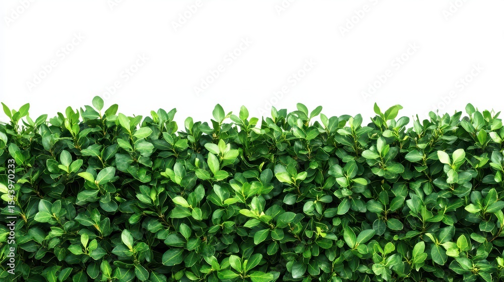 Fototapeta premium A neatly trimmed boxwood hedge segment with deep green leaves against a white background