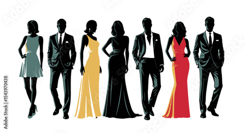 Stylish Silhouettes of Men and Women in Formal Evening Wear
