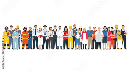 Diverse Group of Professionals in Uniform Standing in a Row