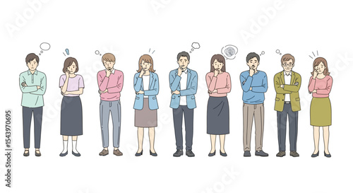 Group of People Thinking, Posing with Thought Bubbles