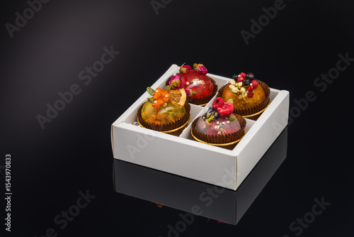 fruit berry tea in transparent balls and heart.