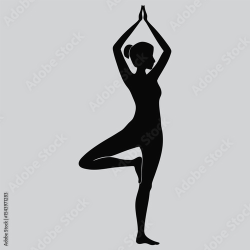 woman in yoga tree pose silhouette vector design art and illustration