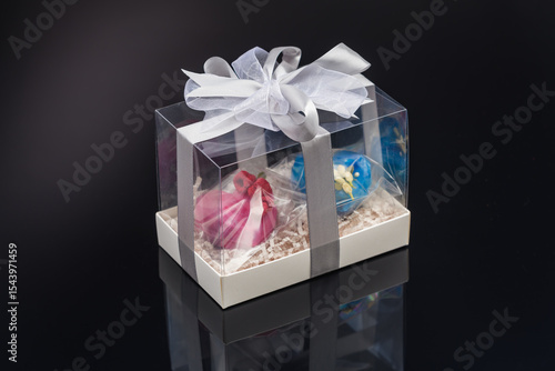 fruit berry tea in transparent balls and heart.