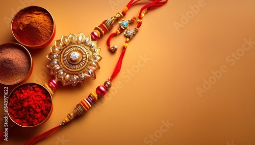 Festive Raksha Bandhan Background Featuring Beautifully Decorated Rakhi and Sibling Celebration