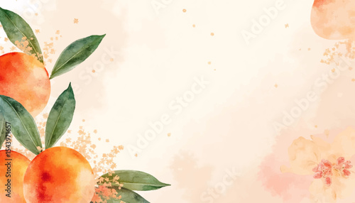 Watercolor Peaches in Soft Spring Palette with Copy Space