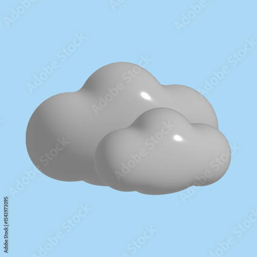 3D Render: Two Gray Clouds on Light Blue Background