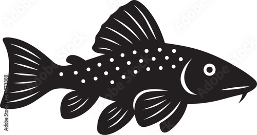 Black catfish vector illustration design, Bottom feeder aquatic fish silhouette