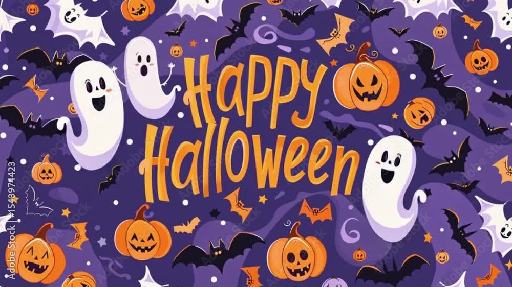 Cartoon Halloween Party with Ghosts Cartoon Halloween Party with Ghosts