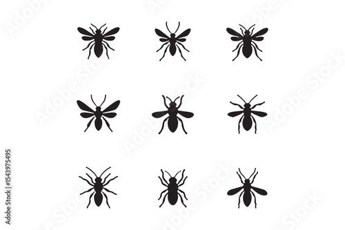 Set of Wasp Icons Insect Silhouette Collection on White Background