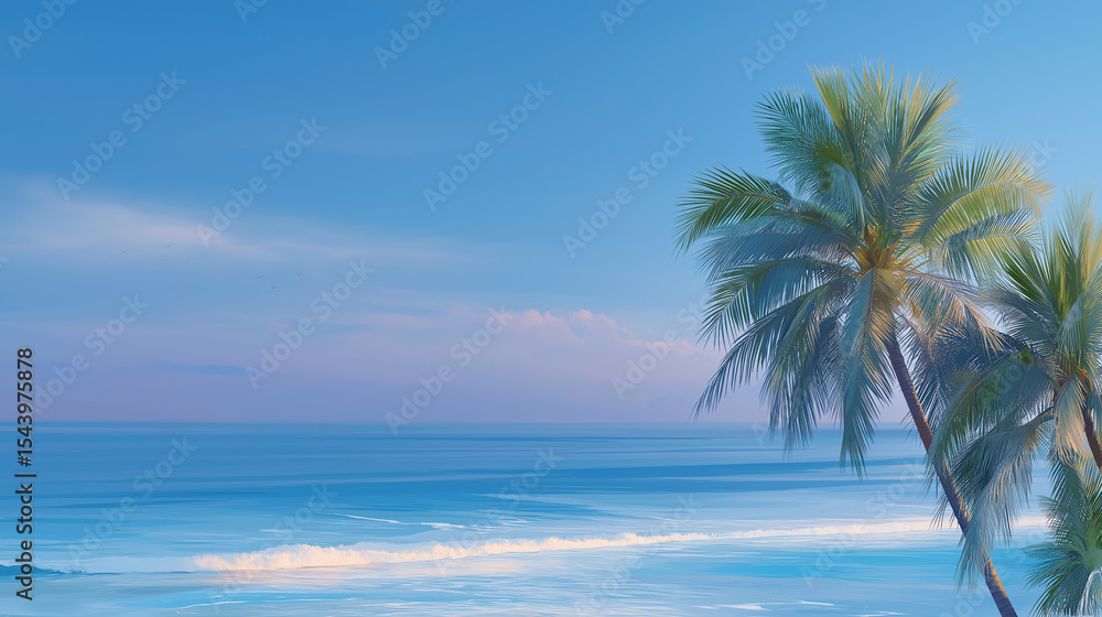 Tropical Landscape with Palm Trees and Ocean Waves Tropical Landscape with Palm Trees and Ocean Waves