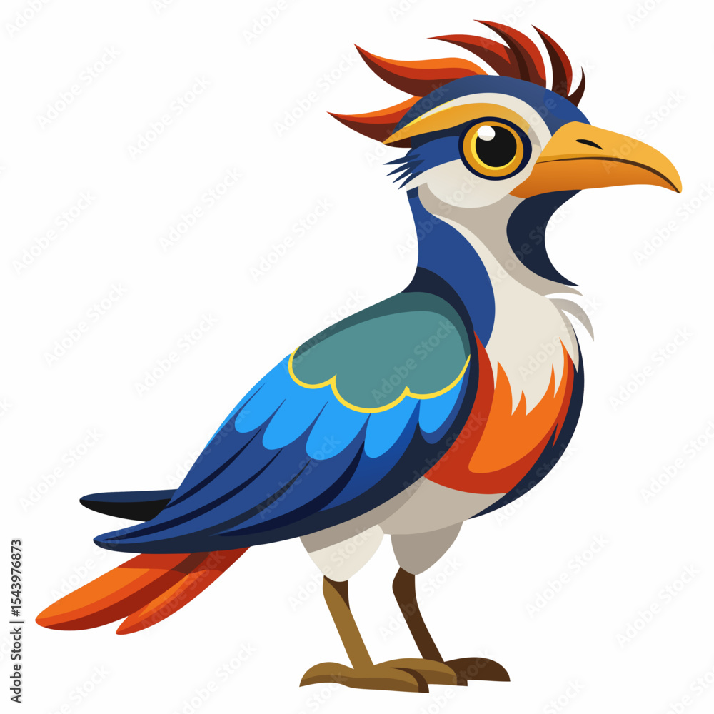 Obraz premium Vibrant cartoon bird with blue and orange feathers