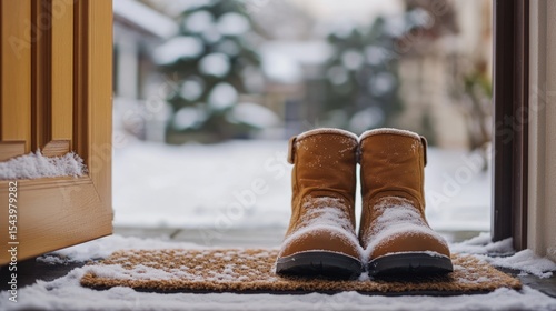 Snowy Winter Boots by the Door