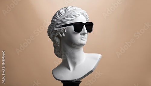 Creative Plaster Statue of David's Head in Bitcoin Glasses – Minimal Concept Art 3D Render