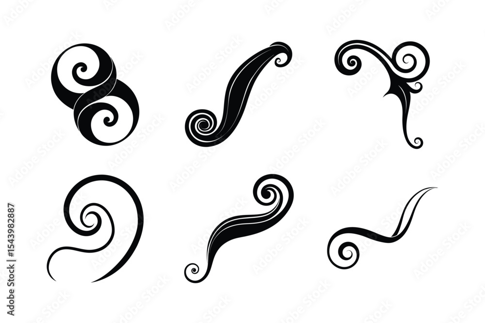 set of swirl silhouette vector illustration set of swirl silhouette vector illustration