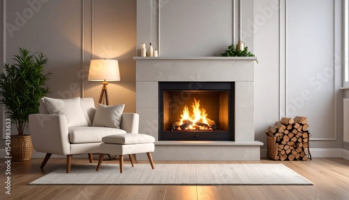 Cozy fireplace living room interior.