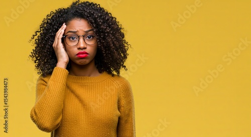 Young Black Woman with Curly Hair Expressing Concern or Frustration