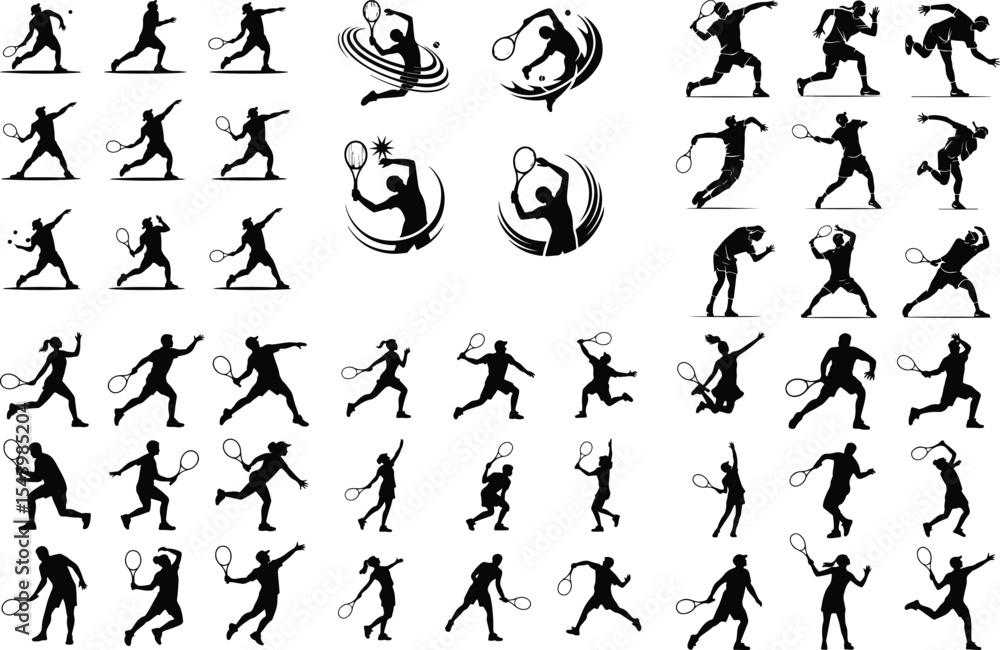 Tennis Player Serving Icon Silhouette Set – Sport Action Vector Pack Silhouette of Tennis Serve – Athlete Pose Icon Collection Tennis Player Serving Icon Silhouette Set – Sport Action Vector Pack Silhouette of Tennis Serve – Athlete Pose Icon Collection