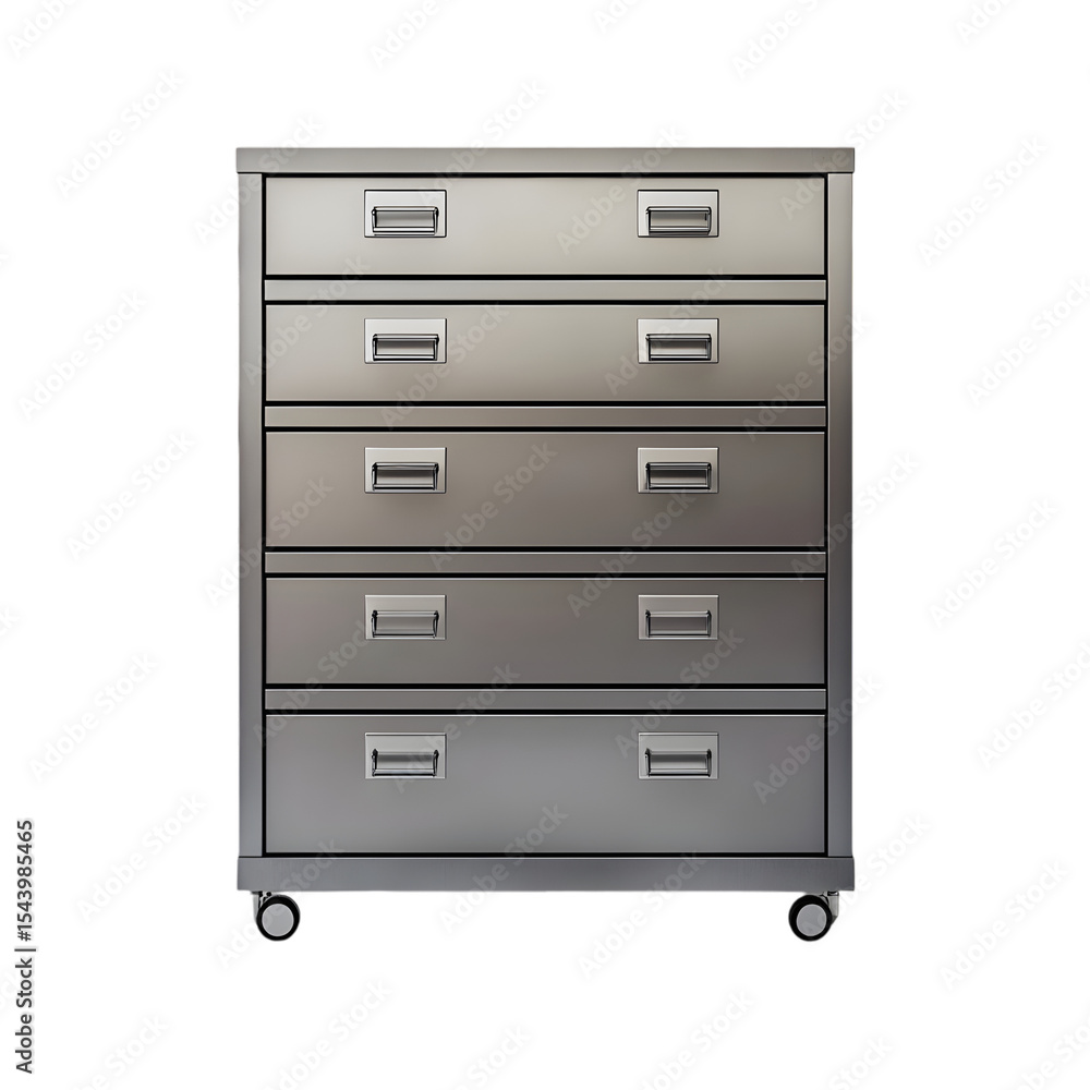 A photorealistic depiction of a sleek Filing Cabinet showcasing metallic accents, organized compartments, and a contemporary finish, isolated on transparent background A photorealistic depiction of a sleek Filing Cabinet showcasing metallic accents, organized compartments, and a contemporary finish, isolated on transparent background