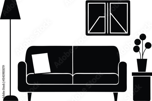 Living room sofa silhouette vector illustration