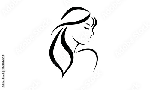 Hair salon logo, elegant woman, hair styling, fashion beauty, feminine design, face care, vector illustration, cosmetic clinic, luxury brand identity, spa therapy, beauty expert, cutout.