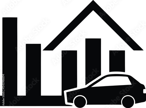 Rising house prices car silhouette vector illustration