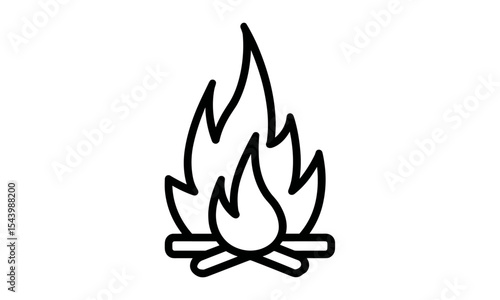 Fire icon, blazing flames vector illustration, burning symbol, campfire cutout, heat, fiery background, bonfire element, smoke and sparks, flame artwork, isolated flame PNG.
