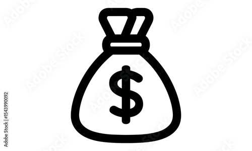 Money bag icon, business finance element, vector illustration, bank savings icon, economy bag isolated, wealth, profit, cash sack clip art, income symbol, commerce, success icon.