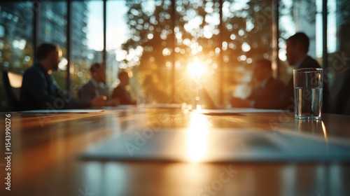 Wallpaper Mural A captivating image capturing a sunlit conference room filled with silhouettes of professionals engaged in discussion, representing collaboration and business strategy. Torontodigital.ca
