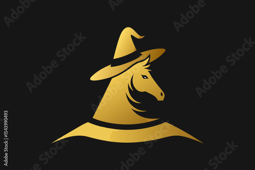 Art Deco Witch Hat with Gold Filigree & Rearing Horse – Vintage Luxury Design