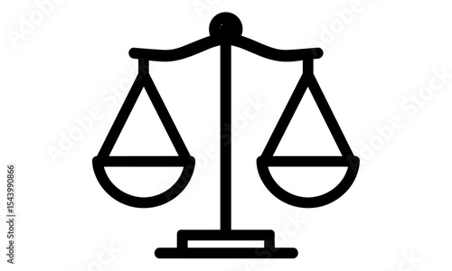 Law justice icon, legal balance symbol, judgment court vector illustration, scale cutout, fairness equality concept, lawyer symbol, balance law icon, tribunal justice theme.