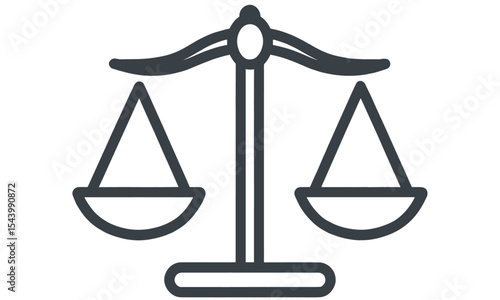 Scale icon of justice, law balance symbol, legal fairness vector illustration, justice judgment cutout, trial symbol, court law icon, equality concept, civil rights, balance in law.