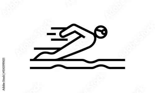 Swimming icon, vector illustration, water activity, sport symbol, aquatic exercise, lifestyle, flat design, summer theme, healthy habit, minimal style, pool element, fitness concept.